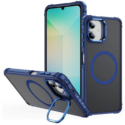 For Samsung Galaxy A05 4G Case with Lens Kickstand Matte Phone Back Cover Compatible with MagSafe - Blue