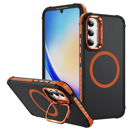 For Samsung Galaxy A05s 4G Case with Lens Kickstand Matte Phone Back Cover Compatible with MagSafe - Orange