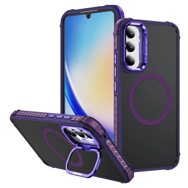 For Samsung Galaxy A05s 4G Case with Lens Kickstand Matte Phone Back Cover Compatible with MagSafe - Purple