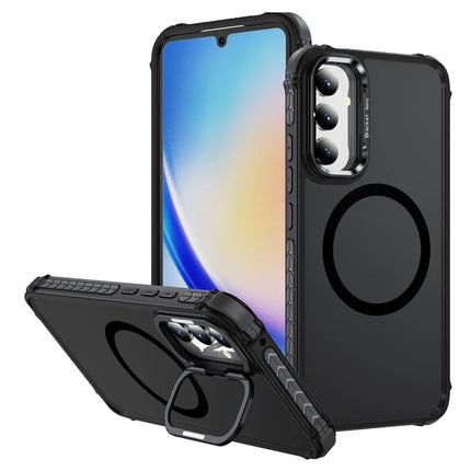 For Samsung Galaxy A05s 4G Case with Lens Kickstand Matte Phone Back Cover Compatible with MagSafe - Black
