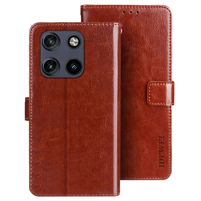 IDEWEI For Motorola Moto G Stylus 5G (2025) Stand Case Crazy Horse Texture Leather Phone Cover - Brown