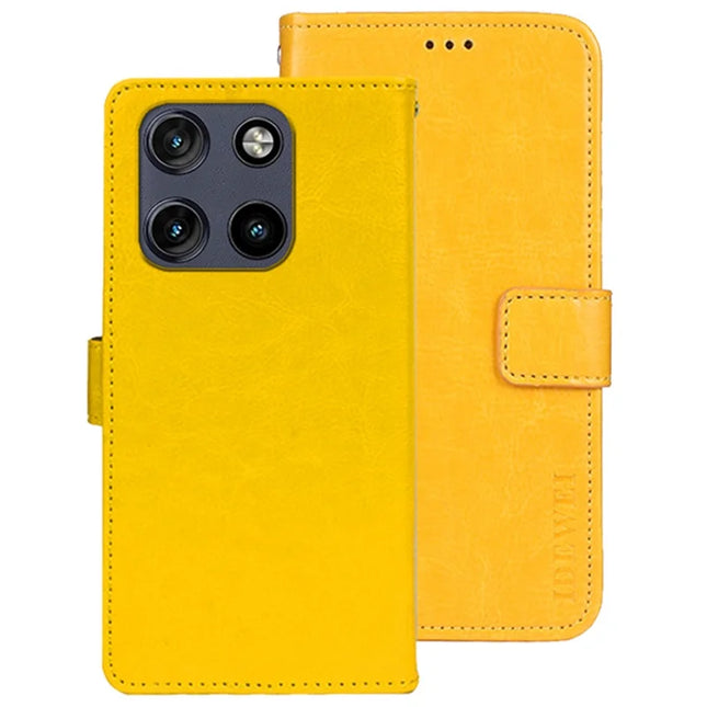 IDEWEI For Motorola Moto G Stylus 5G (2025) Stand Case Crazy Horse Texture Leather Phone Cover - Yellow