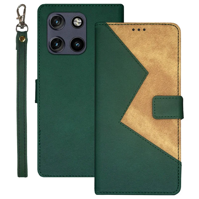 IDEWEI For Motorola Moto G Stylus 5G (2025) Case Card Slots Splicing Color Leather Phone Cover - Green