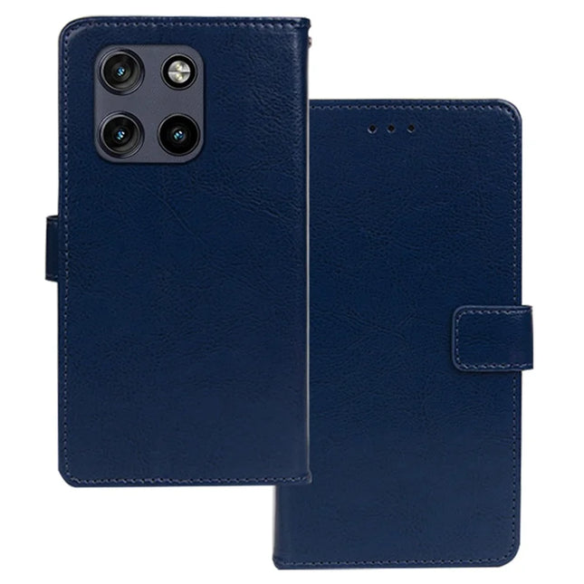 IDEWEI For Motorola Moto G Stylus 5G (2025) Case Wallet Leather Phone Cover Crazy Horse Texture - Blue