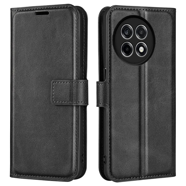 For OnePlus Ace 5 Pro 5G Stand Case Anti-Scratch Calf Texture Leather Phone Cover - Black