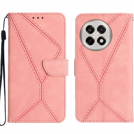 For OnePlus 13 Case Skin Touch Lines Imprinted PU Leather Flip Phone Cover - Pink