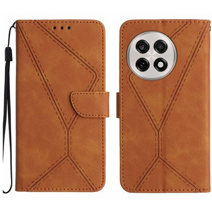 For OnePlus 13 Case Skin Touch Lines Imprinted PU Leather Flip Phone Cover - Brown
