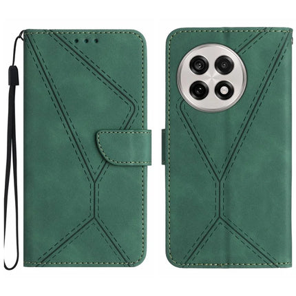 For OnePlus 13 Case Skin Touch Lines Imprinted PU Leather Flip Phone Cover - Green