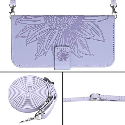 For OnePlus 13 Case Sunflower Imprint PU Leather Phone Cover with Long Strap