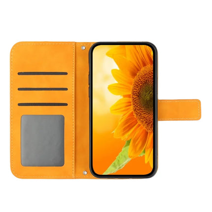 For OnePlus 13 Case Sunflower Imprint PU Leather Phone Cover with Long Strap