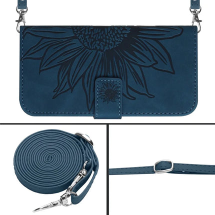 For OnePlus 13 Case Sunflower Imprint PU Leather Phone Cover with Long Strap