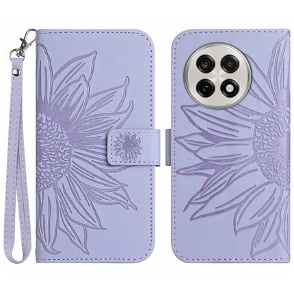 For OnePlus 13 Case Sunflower Imprint Leather Wallet Phone Cover with Wrist Strap - Light Purple