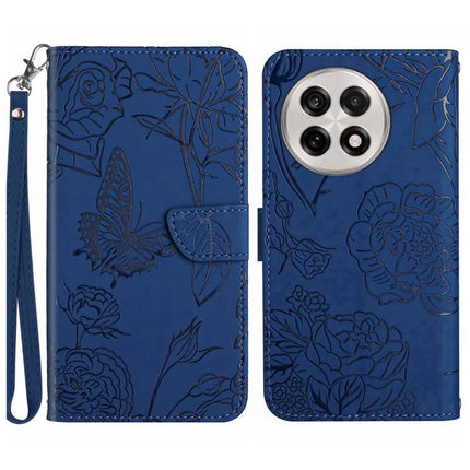 For OnePlus 13 Case Butterfly Flower Imprinted Leather Phone Cover with Strap - Blue