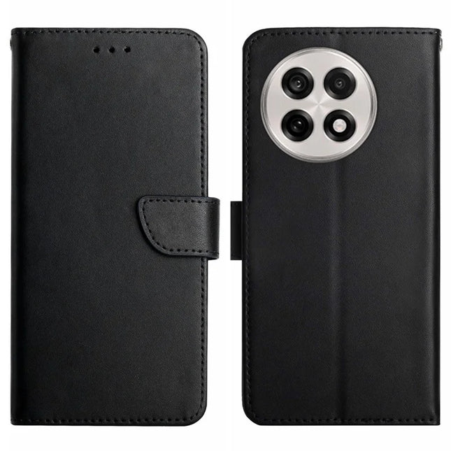 For OnePlus 13 Case Genuine Cow Leather Phone Cover Nappa Texture - Black