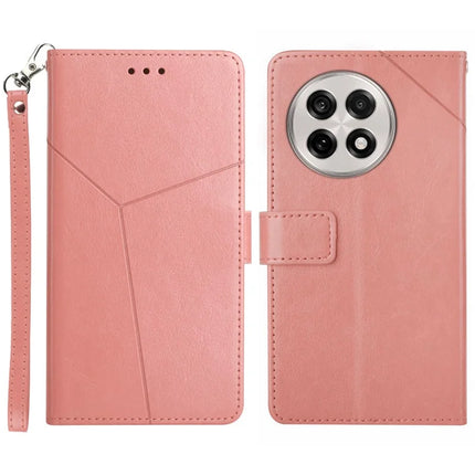 For OnePlus 13 Case Y Shaped Lines Imprint Leather Phone Cover - Pink