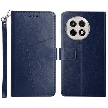 For OnePlus 13 Case Y Shaped Lines Imprint Leather Phone Cover - Blue