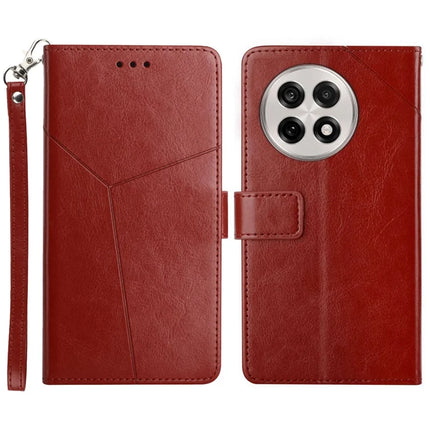 For OnePlus 13 Case Y Shaped Lines Imprint Leather Phone Cover - Brown