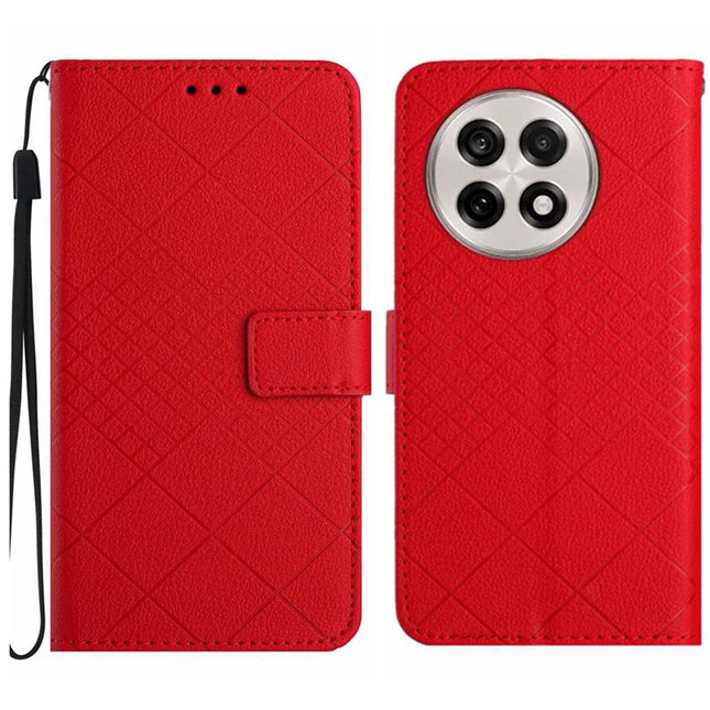 For OnePlus 13 Wallet Phone Case Imprint PU Leather Flip Folio Cover - Red