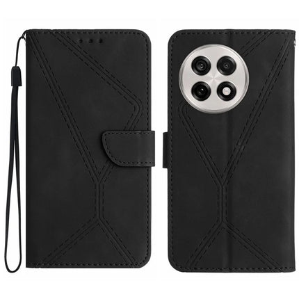 For OnePlus 13R 5G Case Skin Touch Lines Imprinted PU Leather Flip Phone Cover - Black