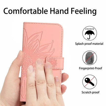 For OnePlus 13R 5G Case Sunflower Imprint PU Leather Phone Cover with Long Strap