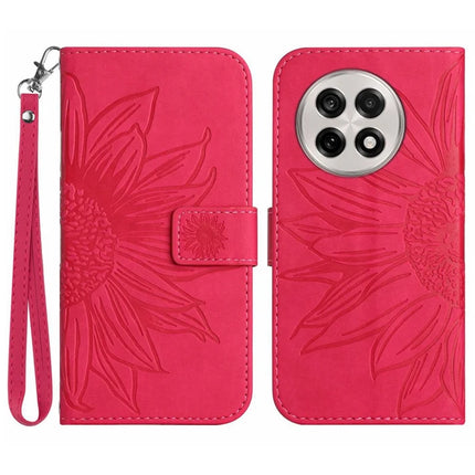 For OnePlus 13R 5G Case Sunflower Imprint Leather Wallet Phone Cover with Wrist Strap - Rose