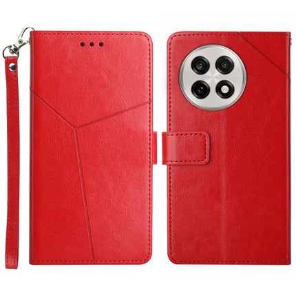 For OnePlus 13R 5G Case Y Shaped Lines Imprint Leather Phone Cover - Red