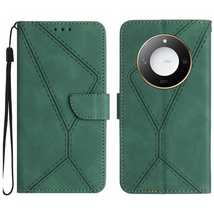 For Honor X9c Smart 5G Case Skin Touch Lines Imprinted PU Leather Flip Phone Cover - Green