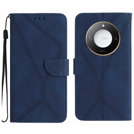 For Honor X9c Smart 5G Case Skin Touch Lines Imprinted PU Leather Flip Phone Cover - Blue