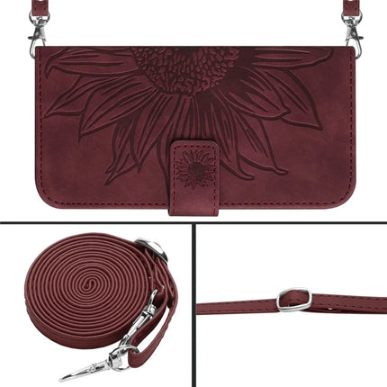 For Honor X9c Smart 5G Case Sunflower Imprint PU Leather Phone Cover with Long Strap