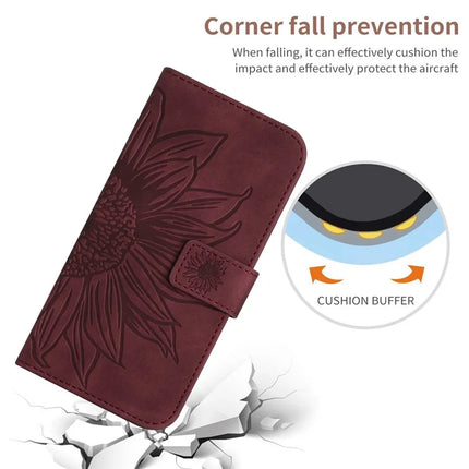 For Honor X9c Smart 5G Case Sunflower Imprint PU Leather Phone Cover with Long Strap