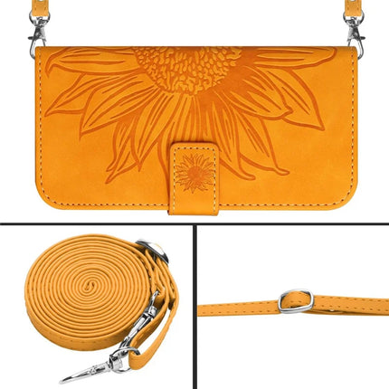 For Honor X9c Smart 5G Case Sunflower Imprint PU Leather Phone Cover with Long Strap