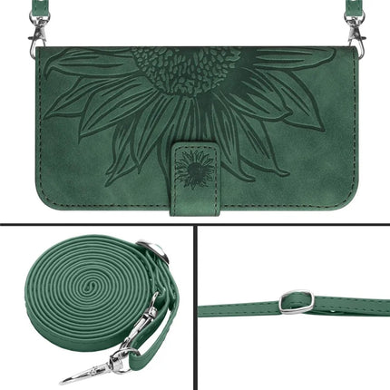 For Honor X9c Smart 5G Case Sunflower Imprint PU Leather Phone Cover with Long Strap