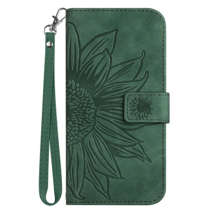 For Honor X9c Smart 5G Case Sunflower Imprint Leather Wallet Phone Cover with Wrist Strap