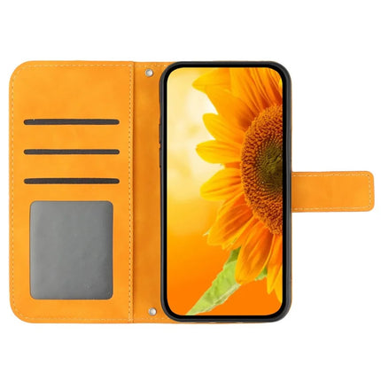 For Honor X9c Smart 5G Case Sunflower Imprint Leather Wallet Phone Cover with Wrist Strap