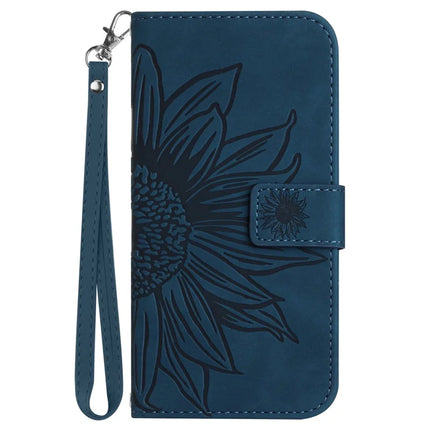 For Honor X9c Smart 5G Case Sunflower Imprint Leather Wallet Phone Cover with Wrist Strap