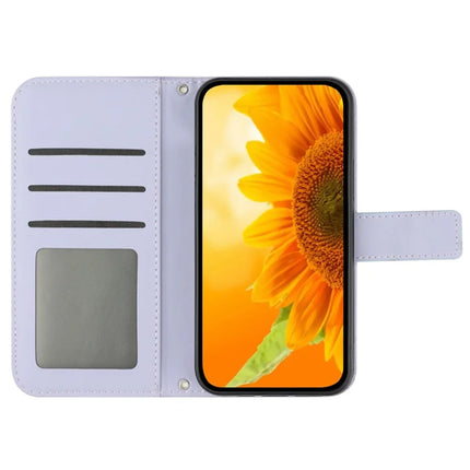For Honor X9c Smart 5G Case Sunflower Imprint Leather Wallet Phone Cover with Wrist Strap
