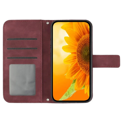 For Honor X9c Smart 5G Case Sunflower Imprint Leather Wallet Phone Cover with Wrist Strap