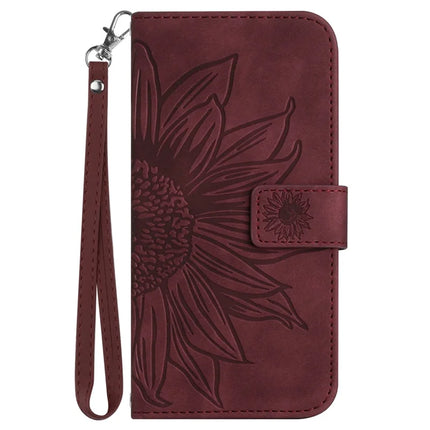 For Honor X9c Smart 5G Case Sunflower Imprint Leather Wallet Phone Cover with Wrist Strap