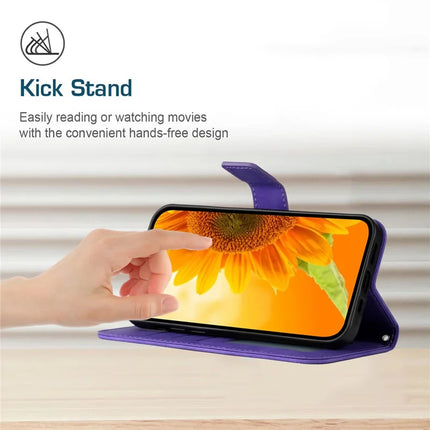 For Honor X9c Smart 5G Case Sunflower Imprint Leather Wallet Phone Cover with Wrist Strap