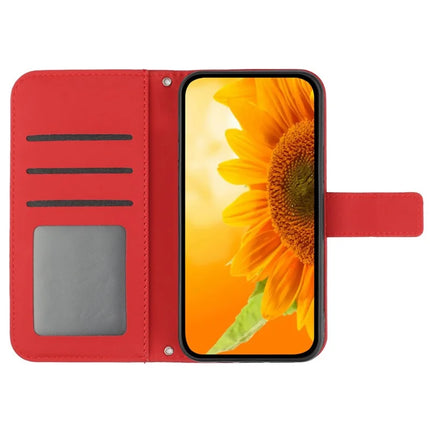 For Honor X9c Smart 5G Case Sunflower Imprint Leather Wallet Phone Cover with Wrist Strap