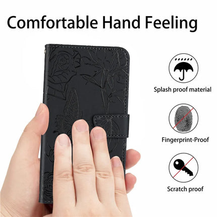 For Honor X9c Smart 5G Case Butterfly Flower Imprint Leather Phone Cover with Shoulder Strap