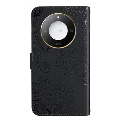 For Honor X9c Smart 5G Case Butterfly Flower Imprinted Leather Phone Cover with Strap