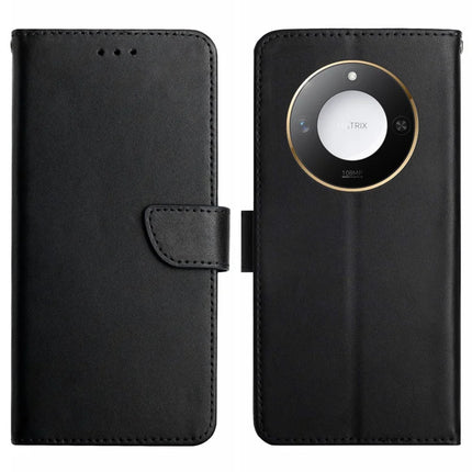 For Honor X9c Smart 5G Case Genuine Cow Leather Phone Cover Nappa Texture - Black