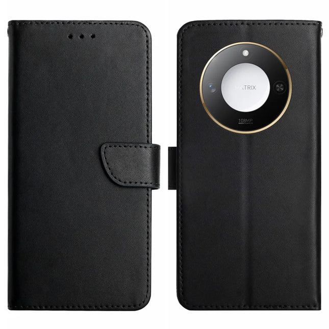 For Honor X9c Smart 5G Case Genuine Cow Leather Phone Cover Nappa Texture - Black
