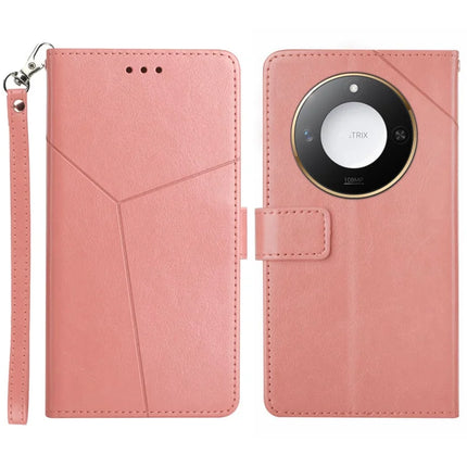 For Honor X9c Smart 5G Case Y Shaped Lines Imprint Leather Phone Cover - Pink