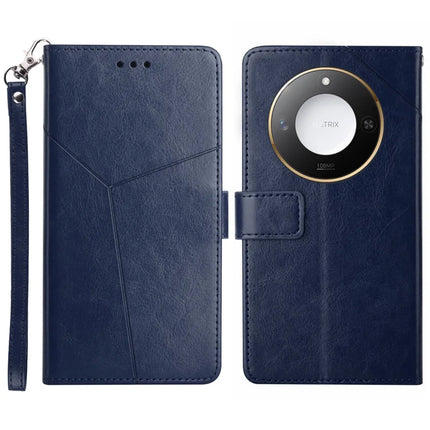 For Honor X9c Smart 5G Case Y Shaped Lines Imprint Leather Phone Cover - Blue