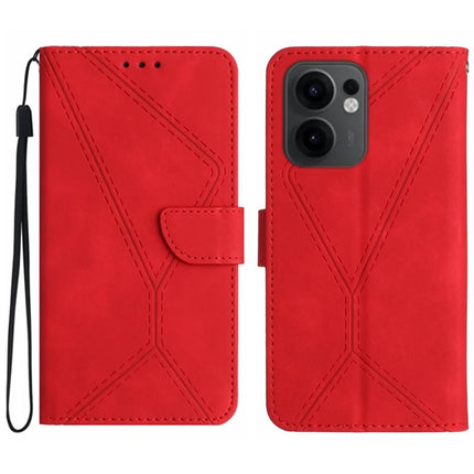 For Oppo Reno13 F 4G / 5G Case Skin Touch Lines Imprinted PU Leather Flip Phone Cover - Red