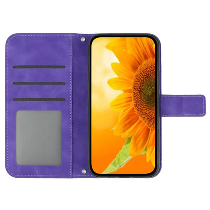 For Oppo Reno13 F 5G / 4G Case Sunflower Imprint Leather Wallet Phone Cover with Wrist Strap