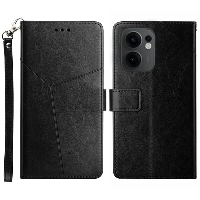 For Oppo Reno13 F 5G / 4G Case Y Shaped Lines Imprint Leather Phone Cover - Black