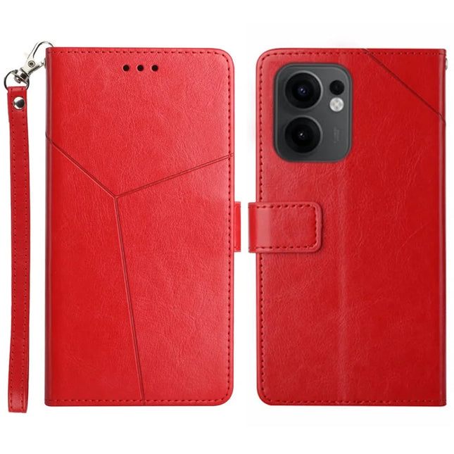 For Oppo Reno13 F 5G / 4G Case Y Shaped Lines Imprint Leather Phone Cover - Red